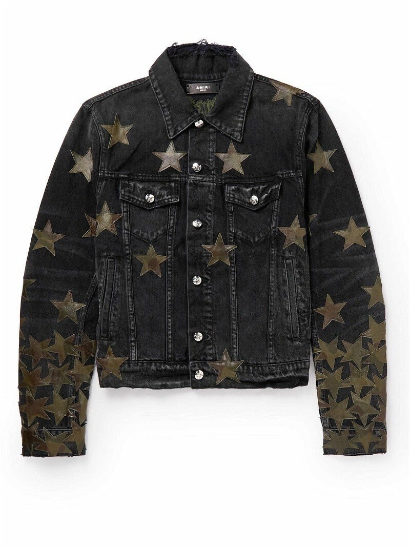 AMIRI Chemist Leather-Appliquéd Denim Jacket