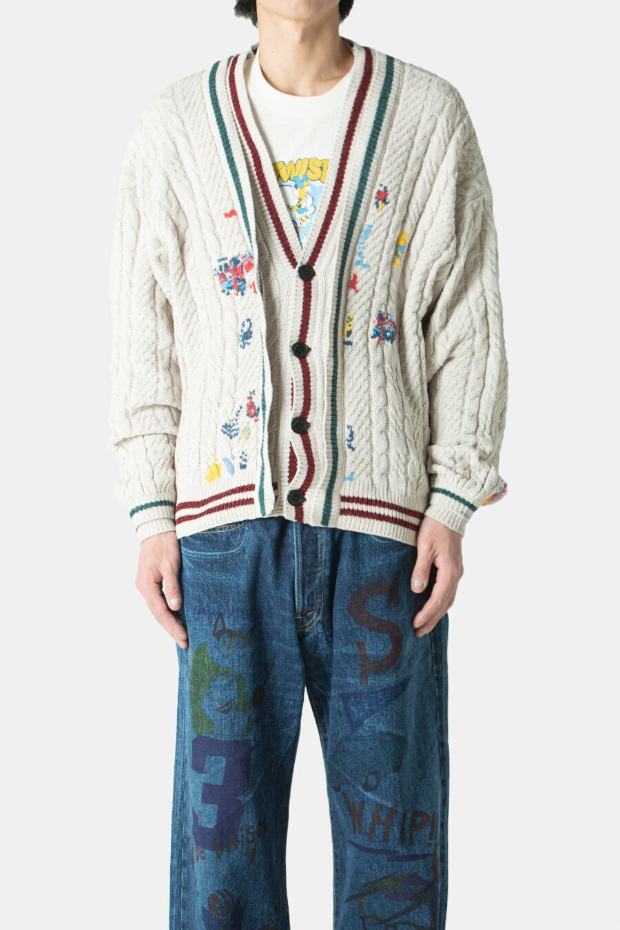 SEVESKIG MOCK LAYER CHENILLE KNIT CARDIGAN WHITE