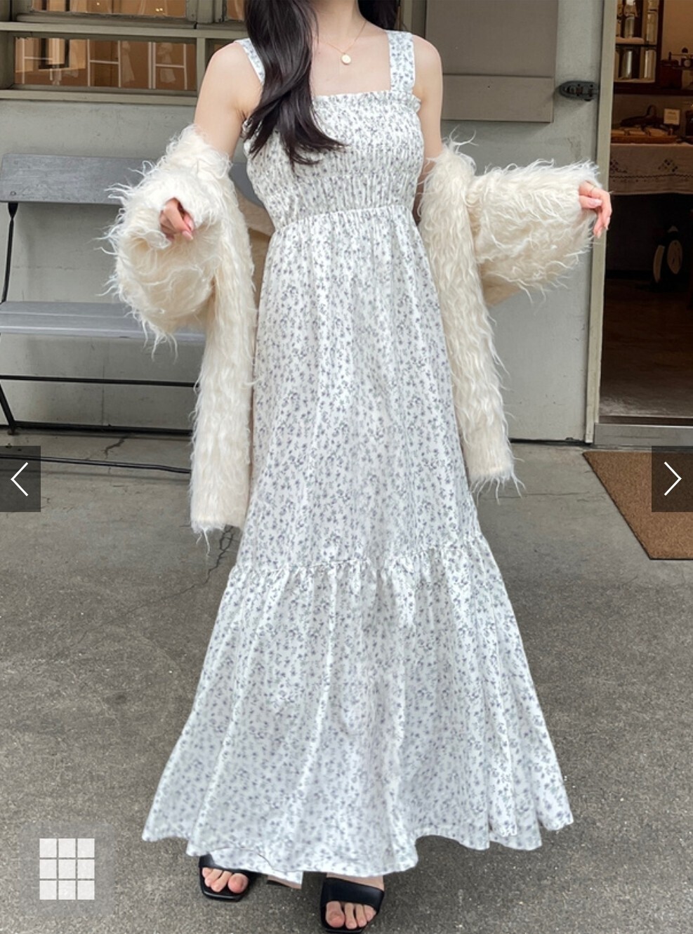 GRL 花柄シャーリングティアードキャミワンピース