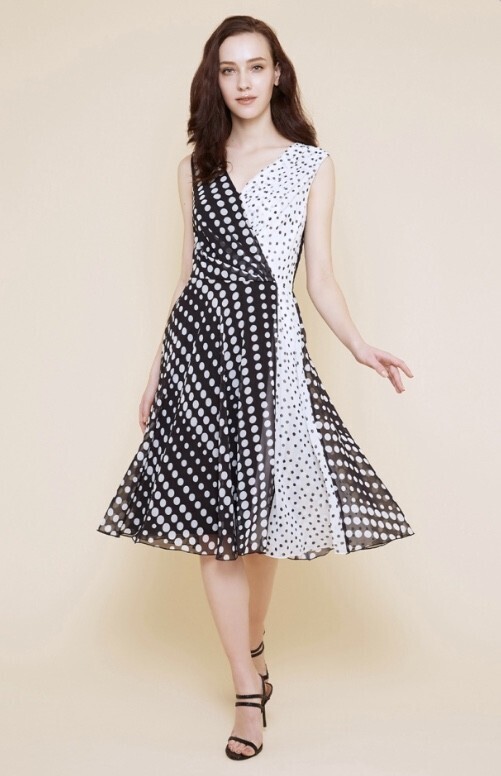 TADASHI SHOJI ブラック ドットシフォン カシュクールドレス