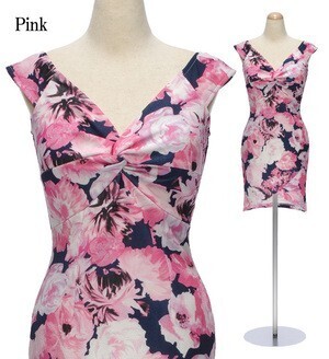 DressLine フローラルプリント ツイストギャザーバスト ストレッチワンピース