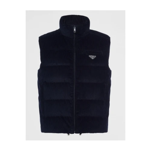 PRADA logo-patch padded corduroy