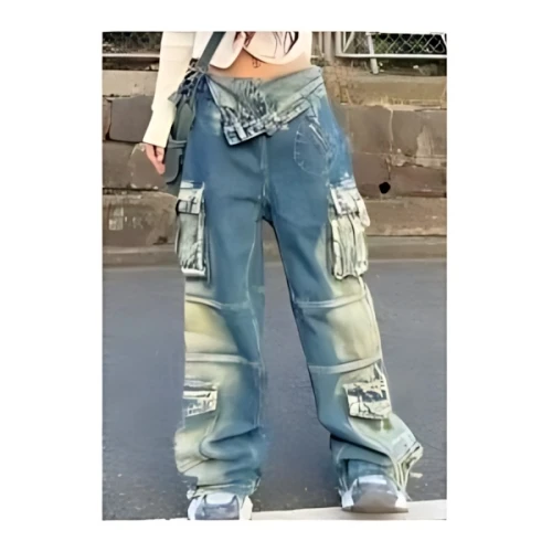 XU waist design denim pants