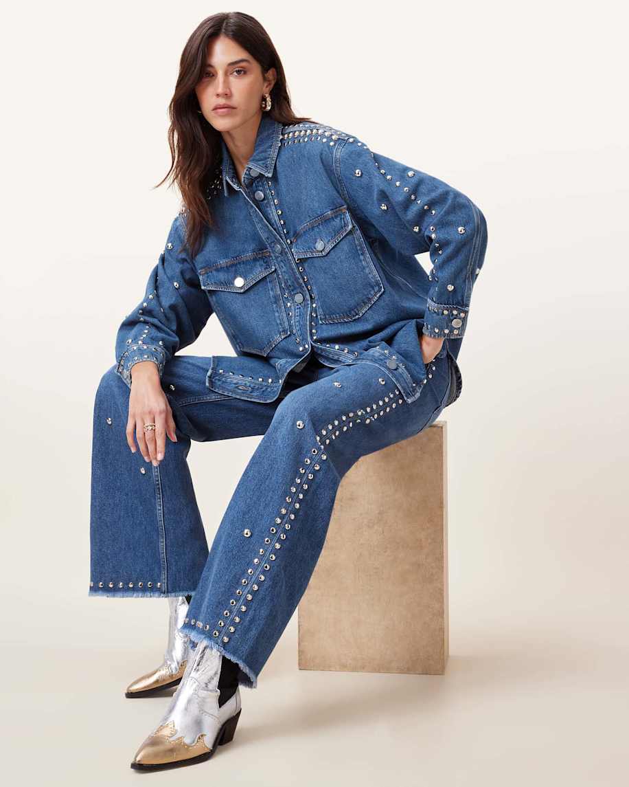 ALLSAINTS Alba Studded Oversized Denim Shirt