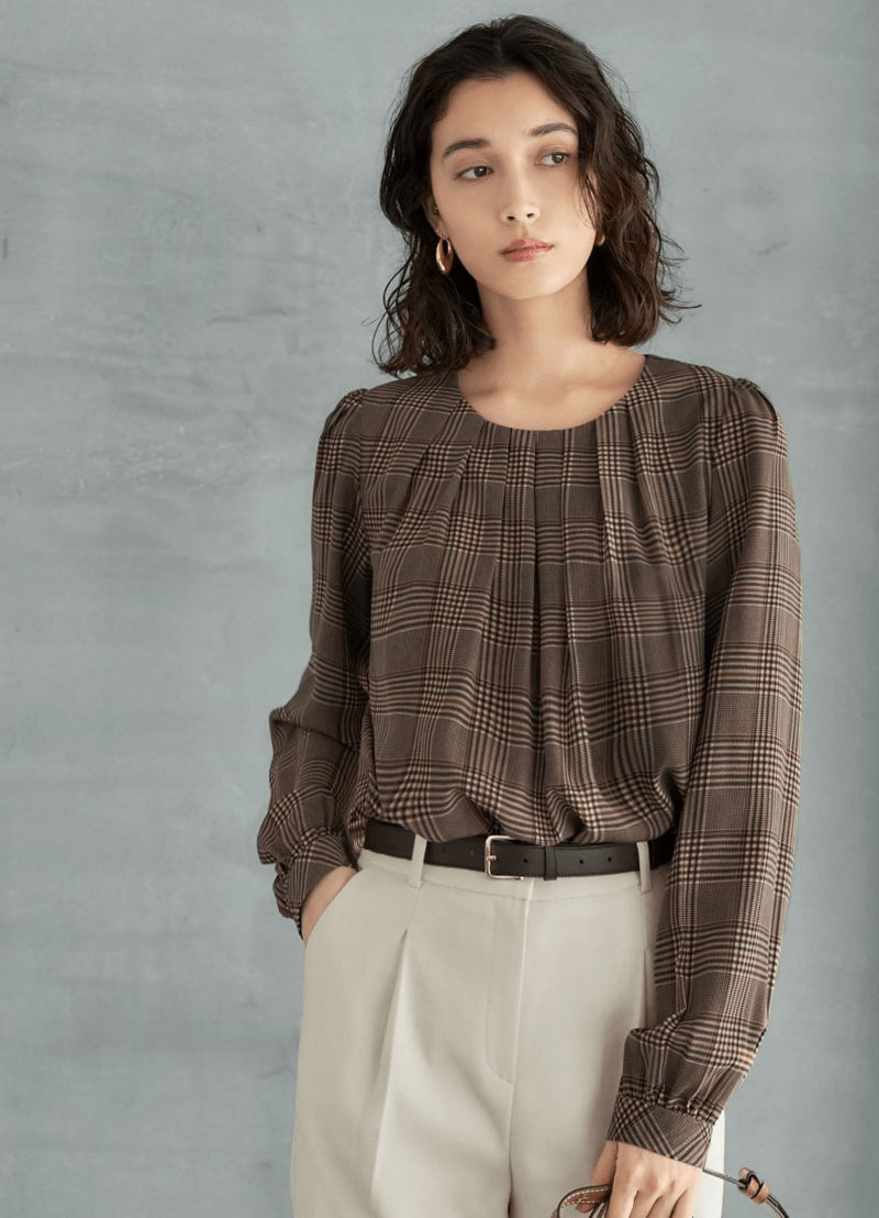 STYLE DELI 【LUXE】マットサテンチェック柄ブラウス