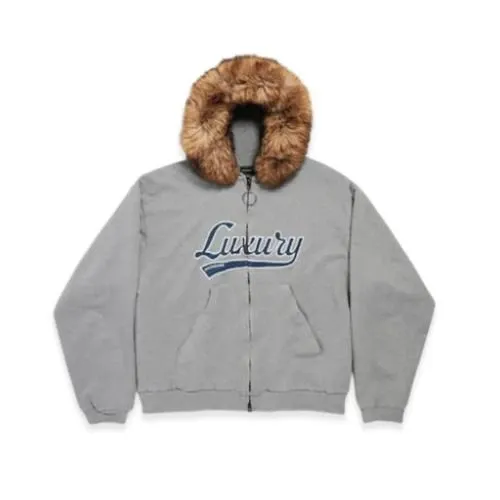 Balenciaga Luxury Script Oversize Zip-up Hoodie "Dark Heather Grey"