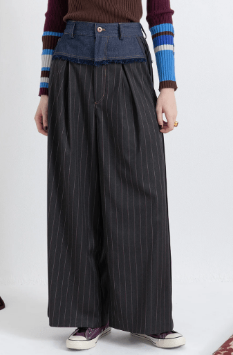 AULA AILA CHECK DENIM COMBINATION PANTS