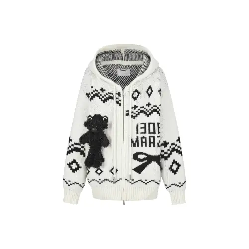 13DE MARZO Fair Isle Bear Zip Knit Hoodie