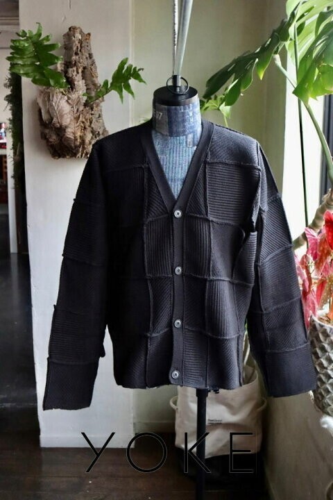 YOKE 24SS PATCHWORK RIB BUTTONED CARDIGAN