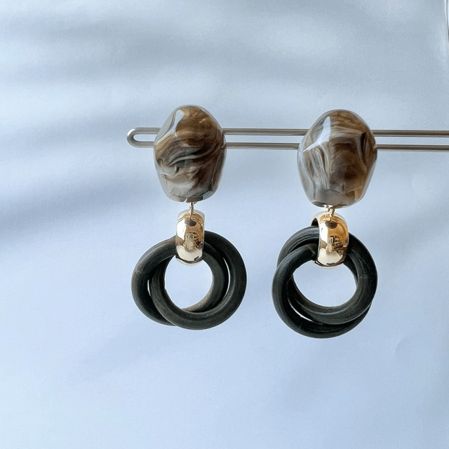MU カボション×ウッドイヤリング
