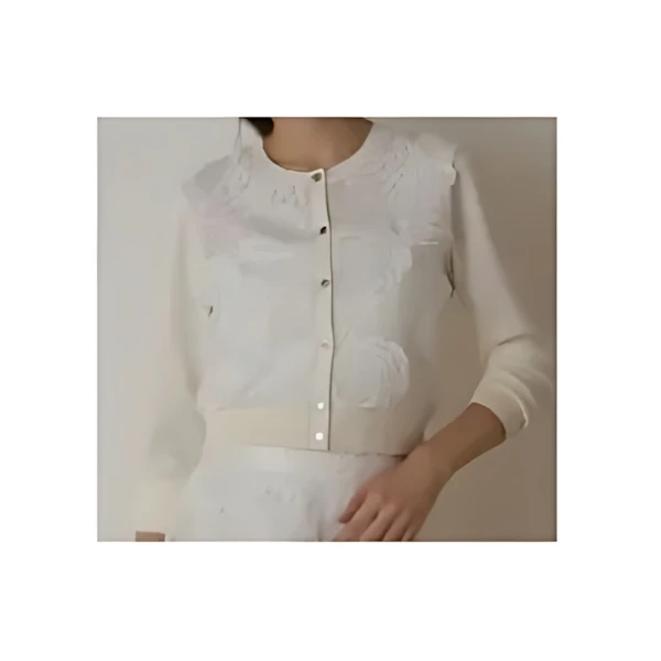 GRACE CONTINENTAL ローズ刺繍ニットカーディガン