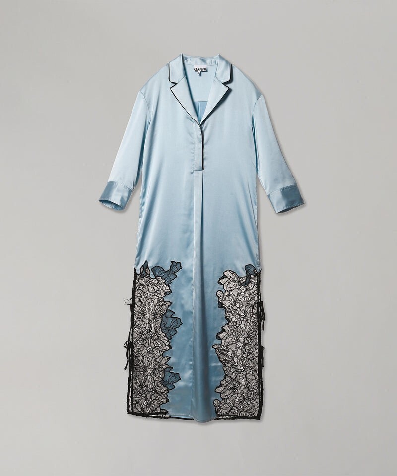 GANNI Satin Lace Shirt Dress