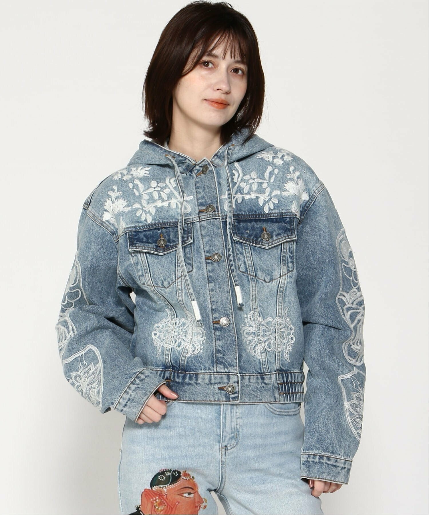 Desigual スプラッシュデニム フーデッドジャケット ライトブルー