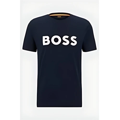HUGO BOSS コットンジャージー Tシャツ ラバープリントロゴ付き