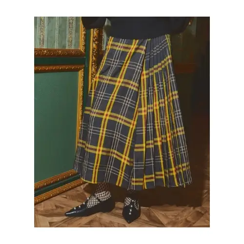 manana suerte アシンメトリーチェックプリーツスカート