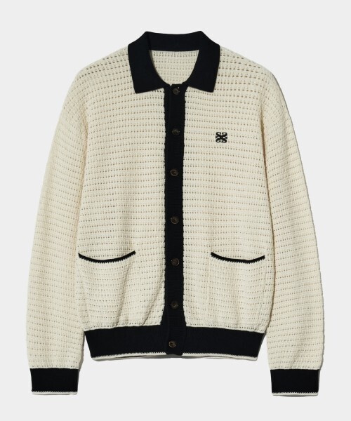 SATUR Bluff Collar Knit Cardigan Resort Cream