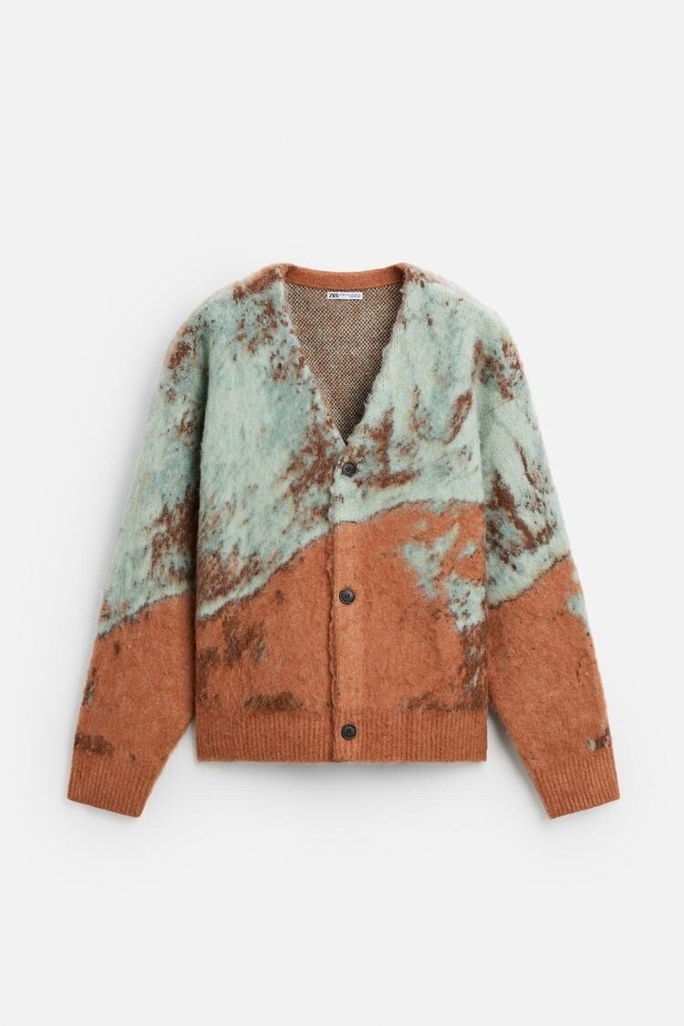 ZARA 起毛テクスチャジャカードカーディガン