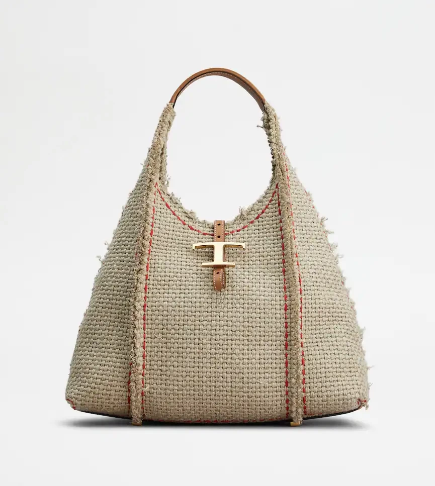 TOD'S T タイムレス ファブリック＆レザー ホーボー バッグ ミディアム