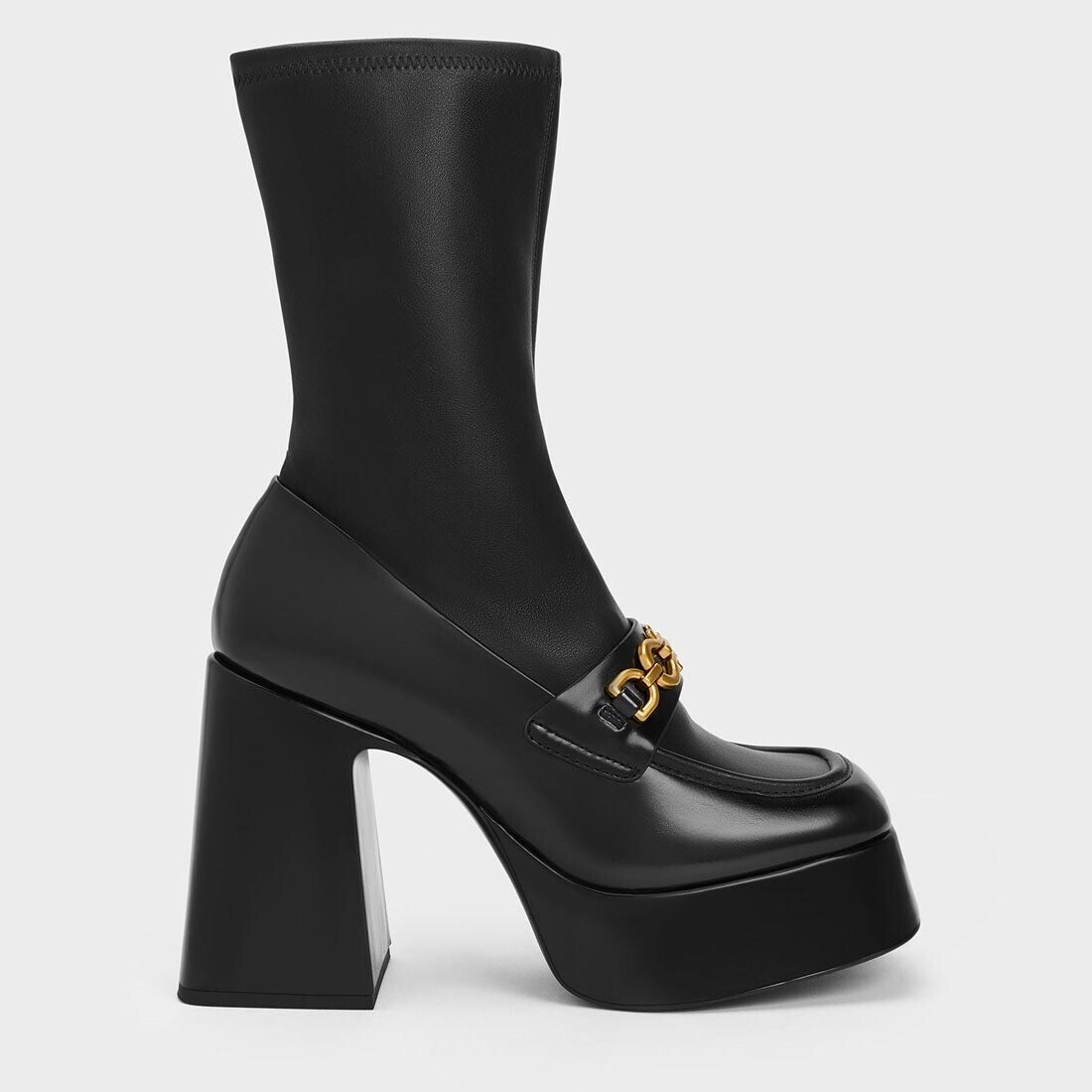 CHARLES & KEITH メタリックアクセント プラットフォームアンクルブーツ （Black）