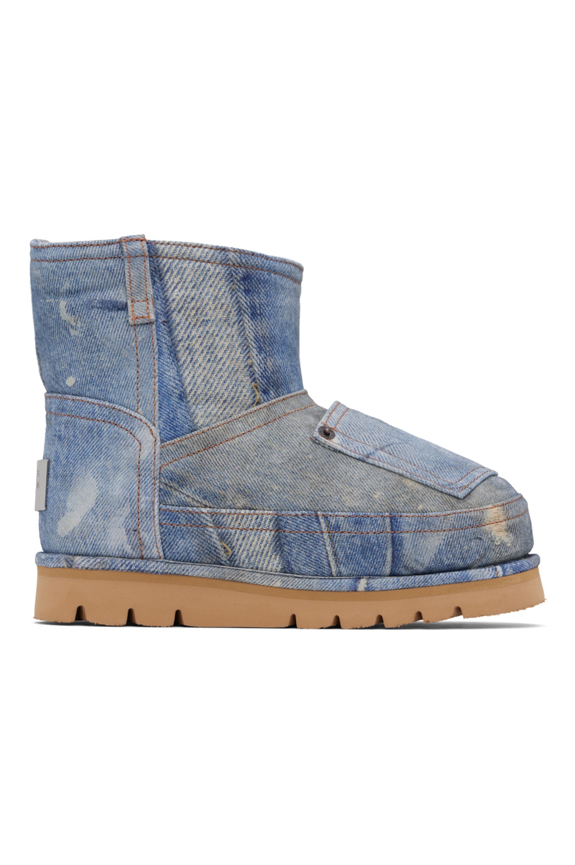 Acne Studios ブルー Batter Print Denim ショートブーツ
