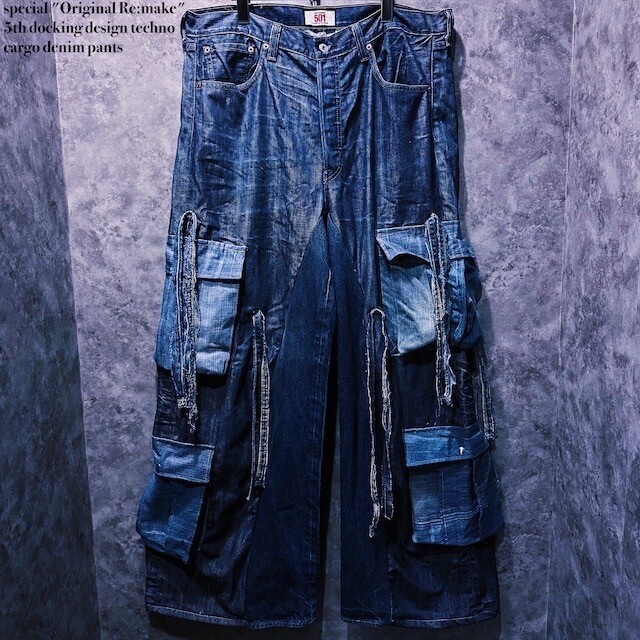 doppio 5th docking design techno cargo denim pants