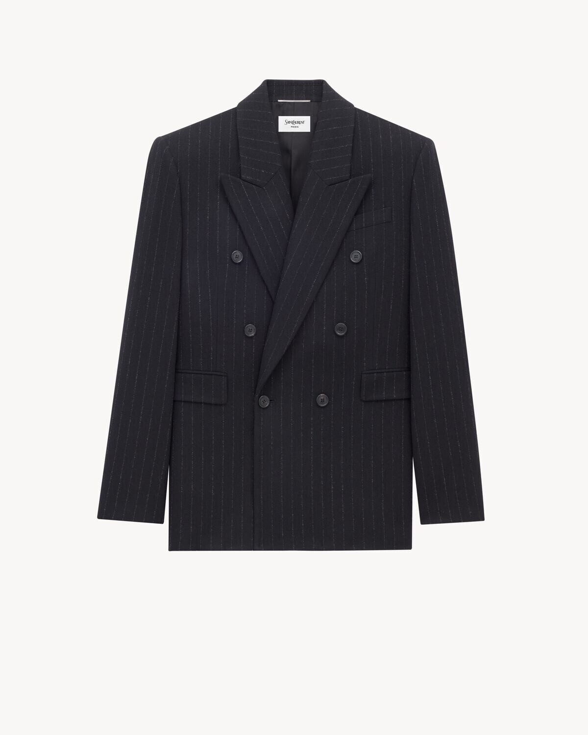 SAINT LAURENT ピンストライプ ジャケット（ブラッシュドウール＆カシミヤフランネル）
