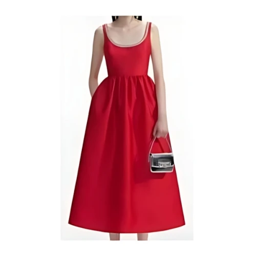 Self-Portrait RED TAFFETA DIAMANTE MIDI DRESS