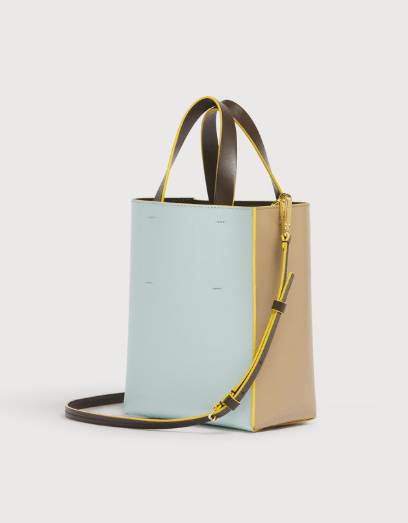 MARNI トープ、ライトブルー＆ブラウン レザー Museo ミニバッグ