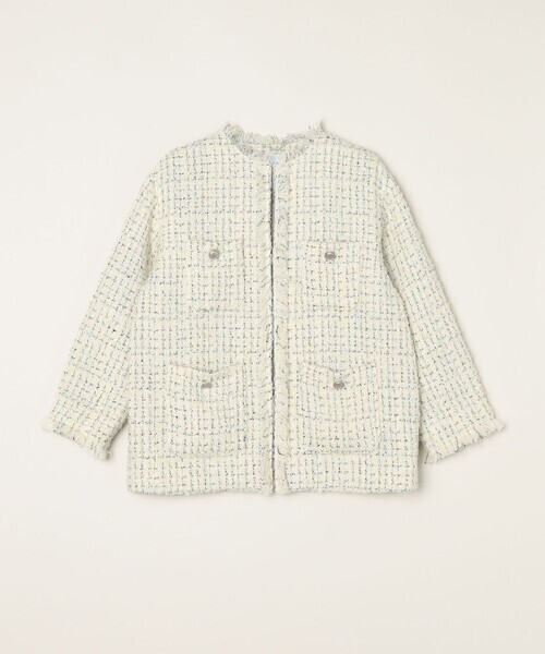 quaranciel ファンシー ツイード ノーカラー ジャケット