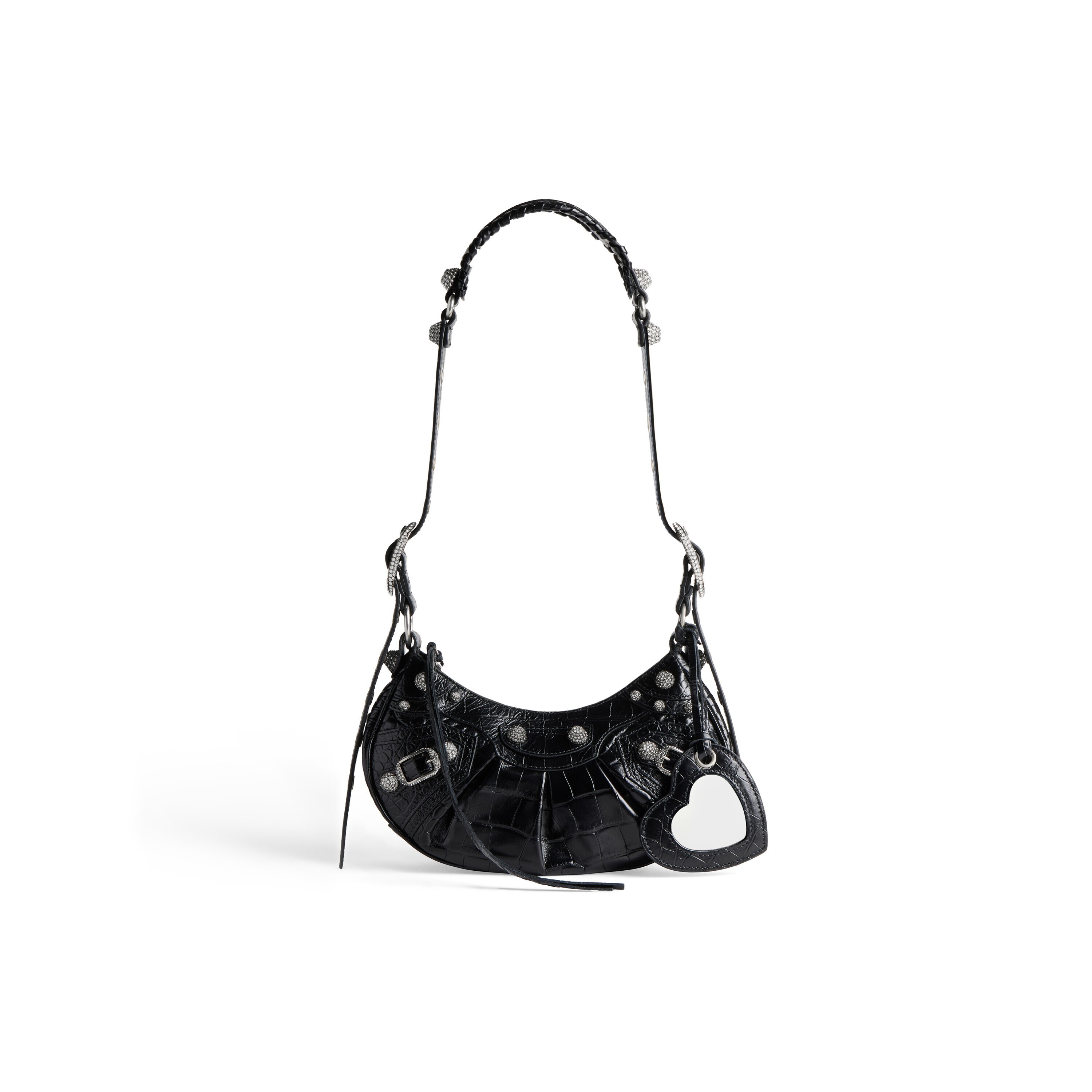 Balenciaga LE CAGOLE XSショルダーバッグ　クロコダイル型押し　ラインストーン付き