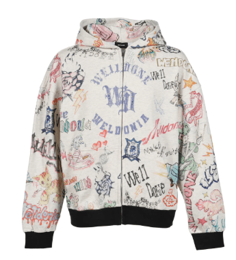 We11done DOODLE PRINTED ZIP-UP HOODIE