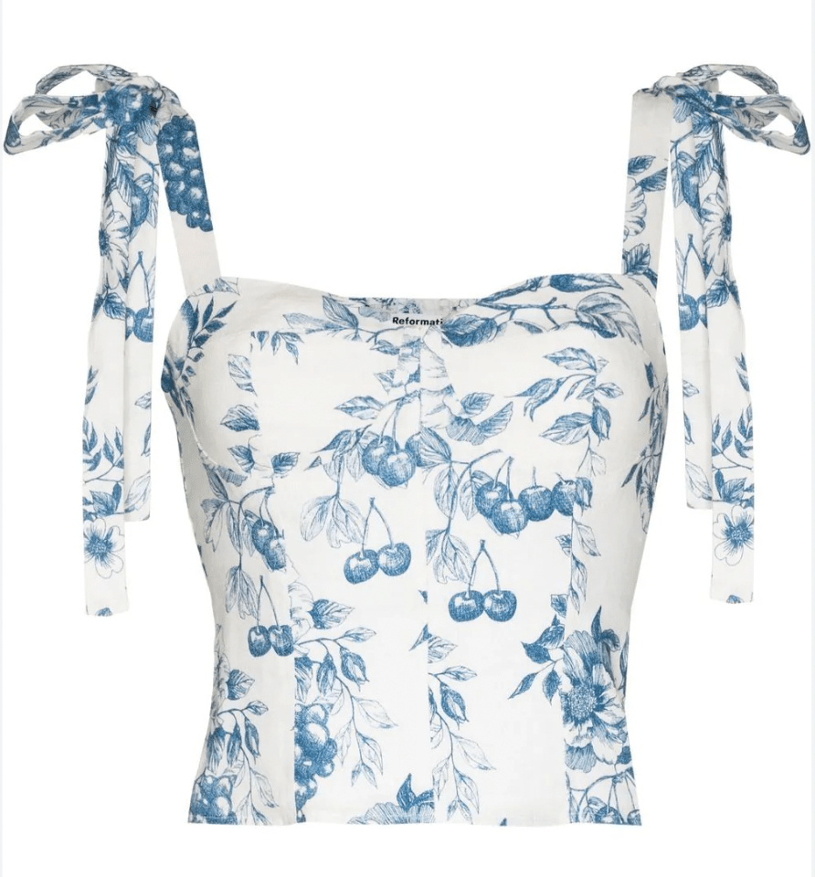 Reformation cherry-print linen corset