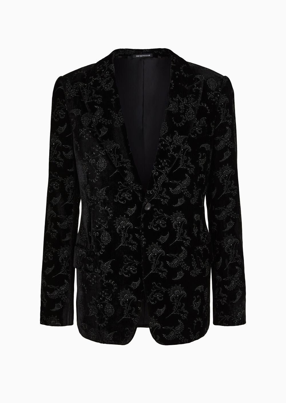 EMPORIO ARMANI シングルブレストジャケット ベルベット 総刺繍風フローラルモチーフ