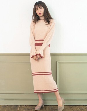 Cherie Mona バイカラーラインニットワンピース