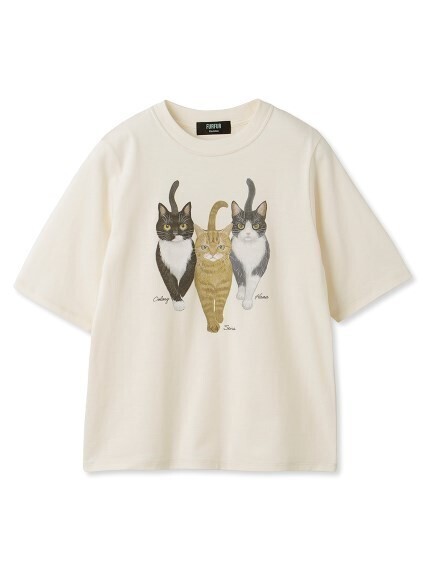 FURFUR トリプルキャットイラストTシャツ