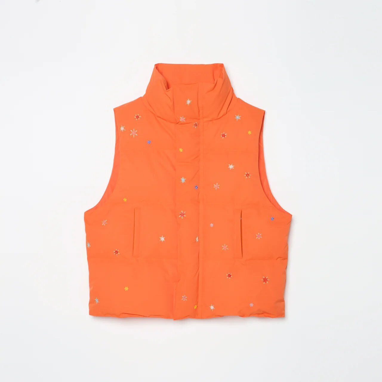 TENDER PERSON HAND GARDEN EMBROIDERY DOWN VEST -ORANGE-