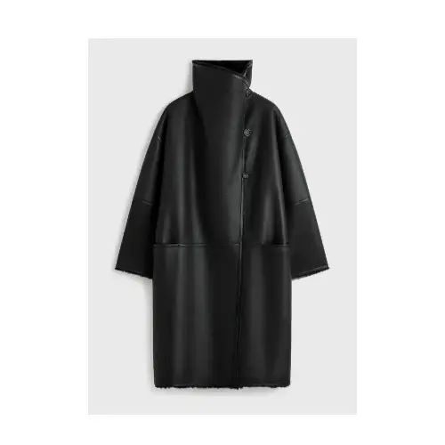 TOTEME Shearling wrap coat black petite