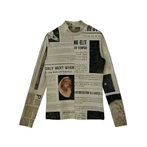 Ameri VINTAGE UND SPACE NEWSPAPER PRINT TOP