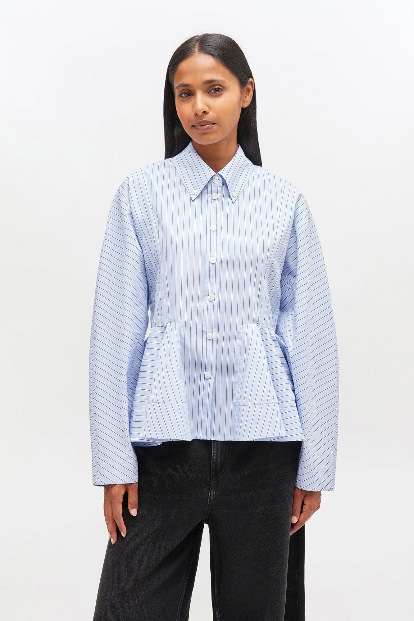 GANNI Blue Stripe Peplum Shirt