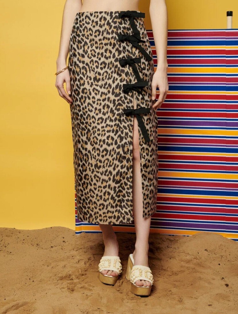 Ghospell Patty Leopard Midi Skirt