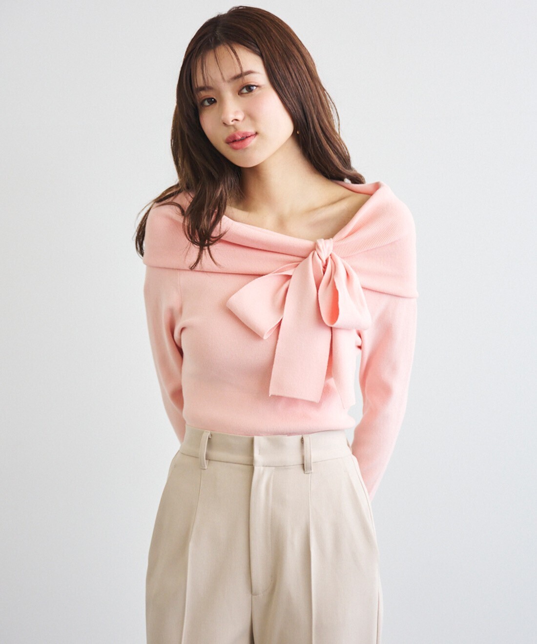LILLIAN CARAT 2WAYオフショルリボンニット