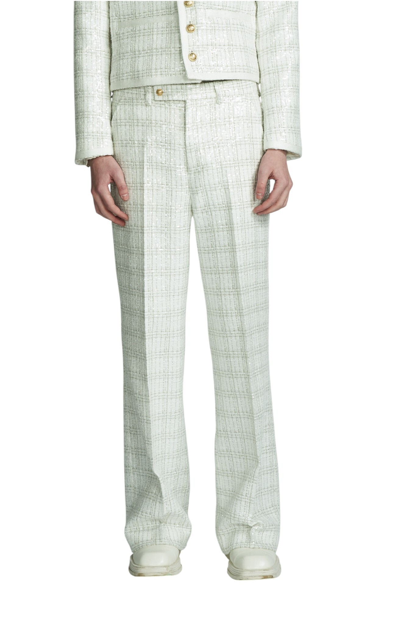 GALAABEND 80’ semi wide leg Slacks WHTE×SILVER