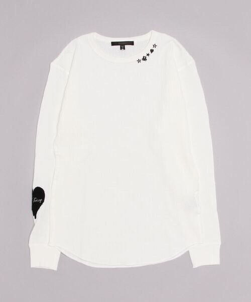 STUD MUFFIN ヘビーウエイトコットンワッフル ハートラメサガラパッチ LS Tシャツ 324-02619 ロンT