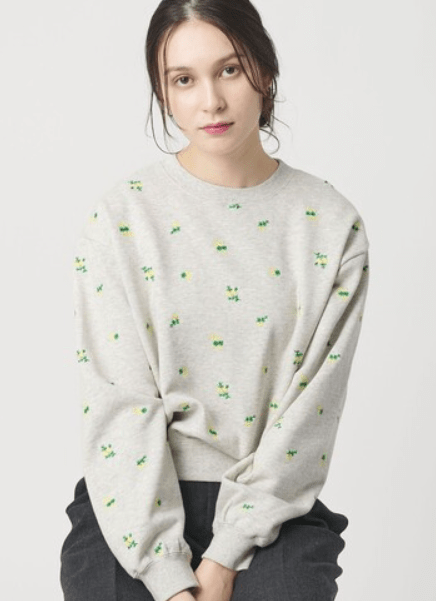 BEAUTY&YOUTH コットン裏毛 エンブロイダリー スウェットプルオーバー