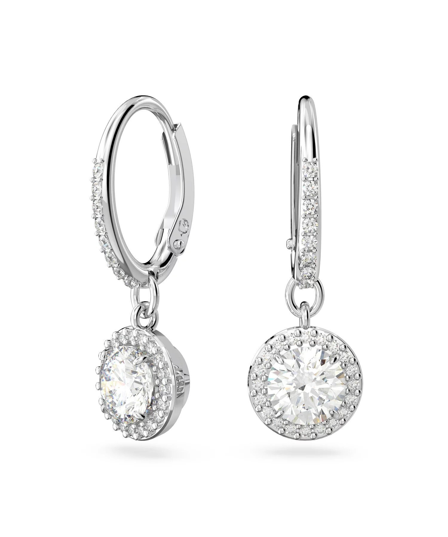 SWAROVSKI Constella ドロップピアス, ラウンドカット, パヴェ, ホワイト, ロジウム・プレーティング