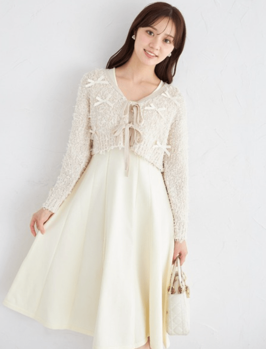 tocco リボン付きニットボレロ×ニットワンピースセット