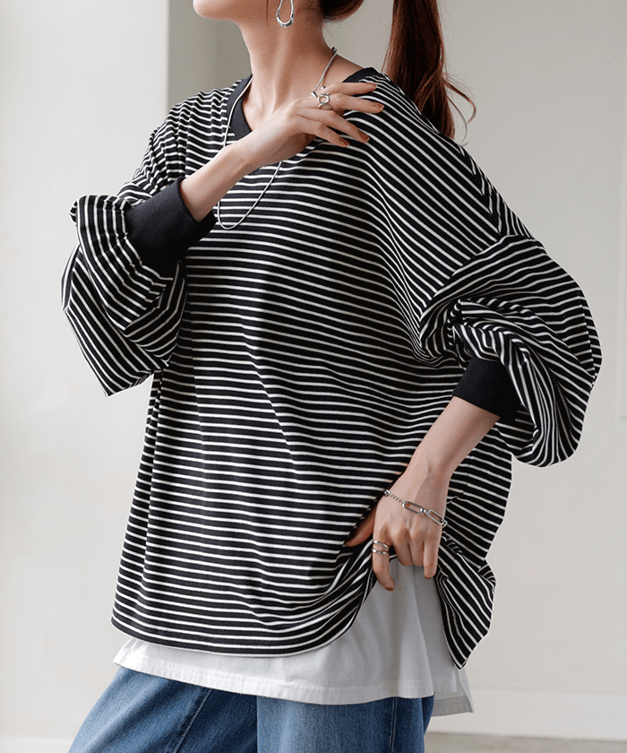 HUG.U ゆる袖ボーダーTシャツ