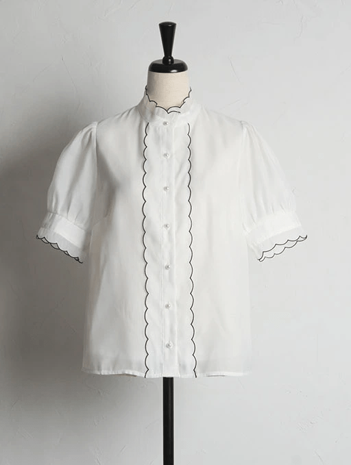 tocco パールボタン配色スカラップ刺繍ブラウス【macith】