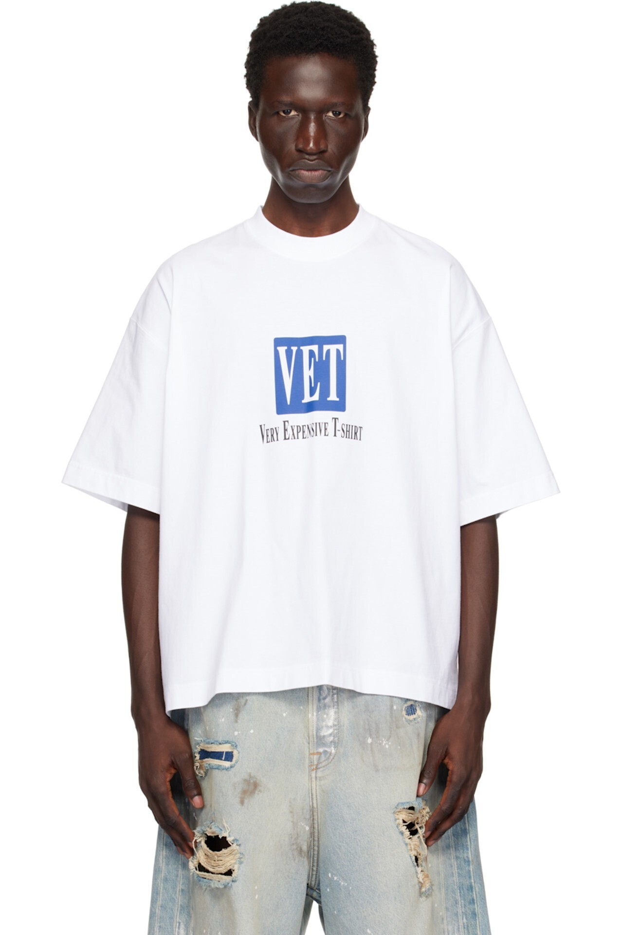 VETEMENTS ホワイト VET クロップド ボクシー Tシャツ
