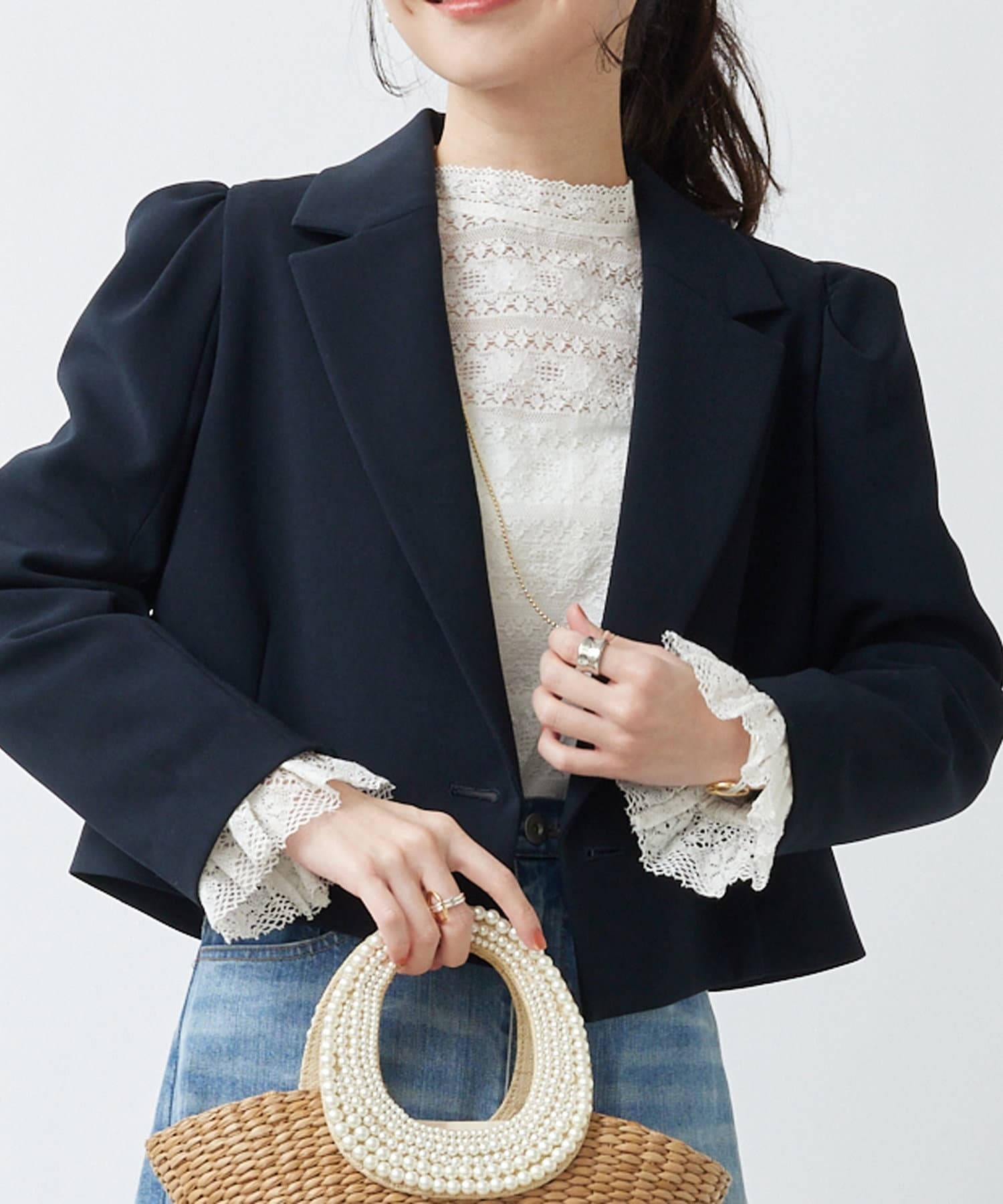 La boutique BonBon ダブルクロスクロップドジャケット